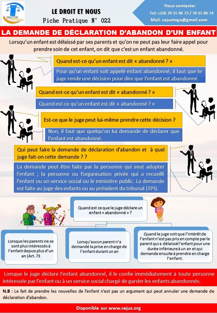 N022  LA DEMANDE DE DÉCLARATION D’ABANDON D’UN ENFANT