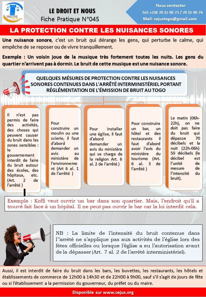 N045 : LA PROTECTION CONTRE LES NUISANCES SONORES
