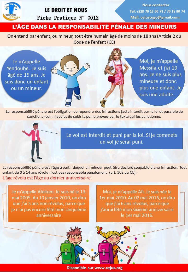 FICHE PRATIQUE N012 L’ÂGE DANS LA RESPONSABILITÉ PÉNALE DES MINEURS