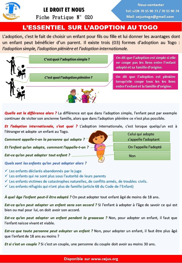FICHE PRATIQUE N020 L’ESSENTIEL SUR L’ADOPTION AU TOGO