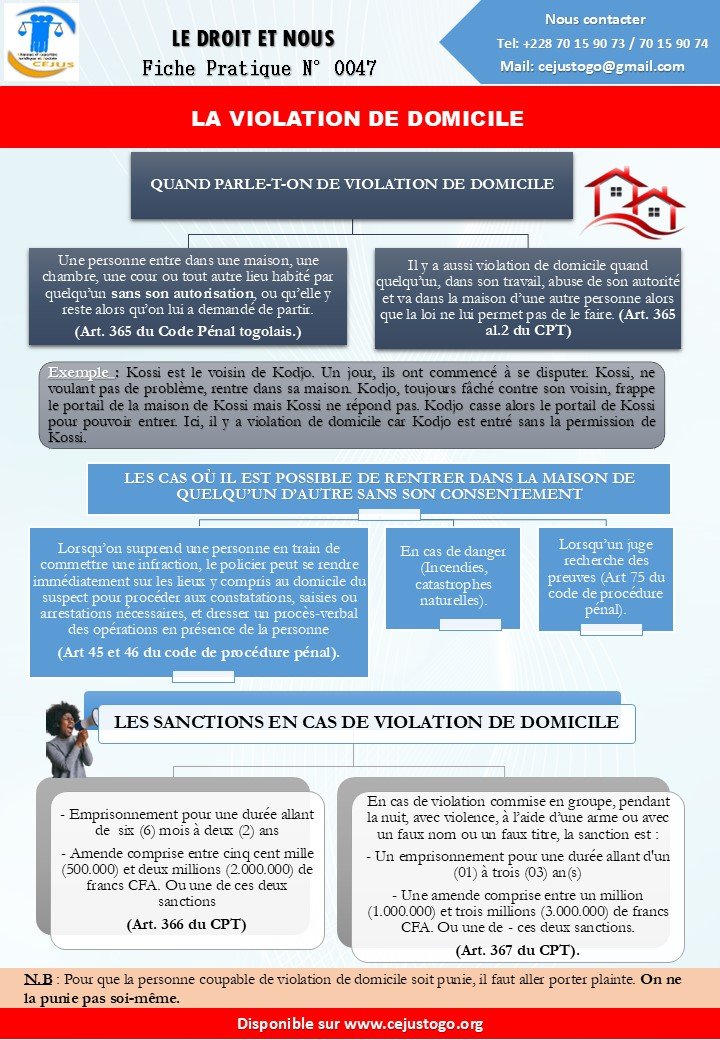 FICHE PRATIQUE N047 VIOLATION DE DOMICILE