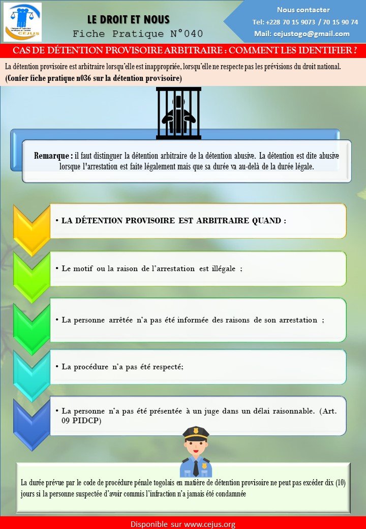 N040 CAS DE DÉTENTION PROVISOIRE ARBITRAIRE: COMMENT LES IDENTIFIER?