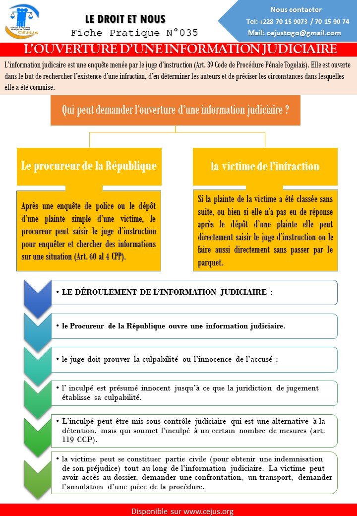 N035 L’OUVERTURE D’UNE INFORMATION JUDICIAIRE