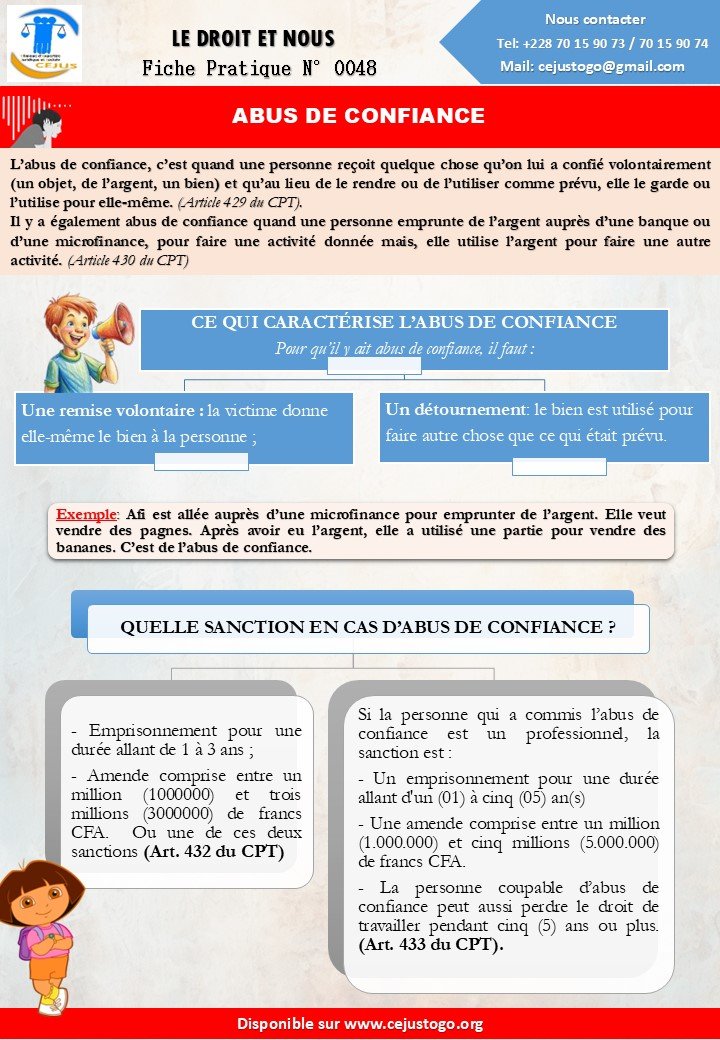 FICHE PRATIQUE N048 ABUS DE CONFIANCE